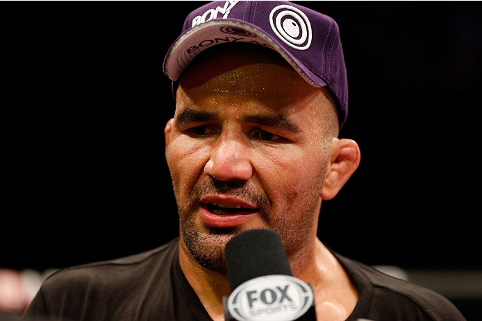BELO HORIZONTE, BRAZIL - SEPTEMBER 04: Glover Teixeira is interviewed after knocking out Ryan Bader in their light heavyweight fight during the UFC on FOX Sports 1 event at Mineirinho Arena on September 4, 2013 in Belo Horizonte, Brazil. (Photo by Josh H