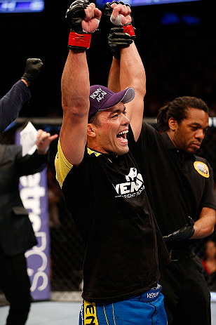 ANAHEIM, CA - FEBRUARY 23: Lyoto Machida reacts to being declared the winner over Dan Henderson in their light heavyweight bout during UFC 157 at Honda Center on February 23, 2013 in Anaheim, California. (Photo by Josh Hedges/Zuffa LLC/Zuffa LLC via Get
