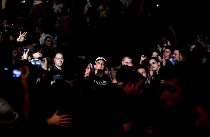 TORONTO, ON - DECEMBER 10: Frank Mir enters the arena before his bout against Antonio Rodrigo Nogueira during the UFC 140 event at Air Canada Centre on December 10, 2011 in Toronto, Ontario, Canada. (Photo by Josh Hedges/Zuffa LLC/Zuffa LLC via Getty Im