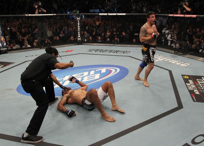 TORONTO, ON - DECEMBER 10: Frank Mir (R) reacts after defeating Antonio Rodrigo Nogueira by TKO during the UFC 140 event at Air Canada Centre on December 10, 2011 in Toronto, Ontario, Canada. (Photo by Nick Laham/Zuffa LLC/Zuffa LLC via Getty Images)
