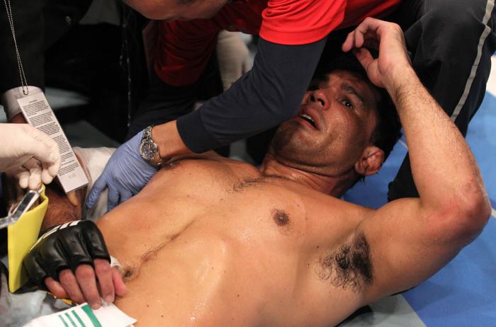 TORONTO, ON - DECEMBER 10: Antonio Rodrigo Nogueira receives treatment from the doctors after suffering a separated shoulder against Frank Mir during the UFC 140 event at Air Canada Centre on December 10, 2011 in Toronto, Ontario, Canada. (Photo by Nick