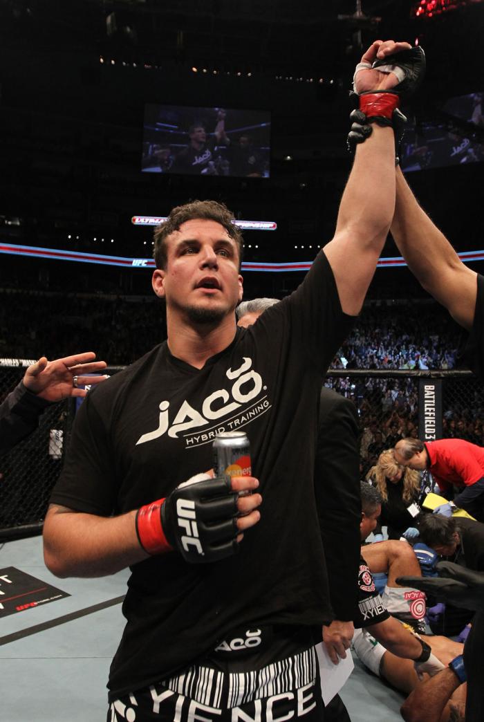 TORONTO, ON - DECEMBER 10: Frank Mir reacts after defeating Antonio Rodrigo Nogueira by TKO during the UFC 140 event at Air Canada Centre on December 10, 2011 in Toronto, Ontario, Canada. (Photo by Nick Laham/Zuffa LLC/Zuffa LLC via Getty Images)
