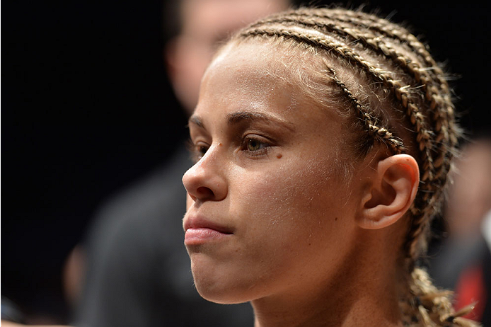 LAS VEGAS, NEVADA - DECEMBER 10: Paige VanZant enters the arena before her women's strawweight bout with Rose Namajunas during the UFC Fight Night event at The Chelsea at the Cosmopolitan of Las Vegas on December 10, 2015 in Las Vegas, Nevada. (Photo by