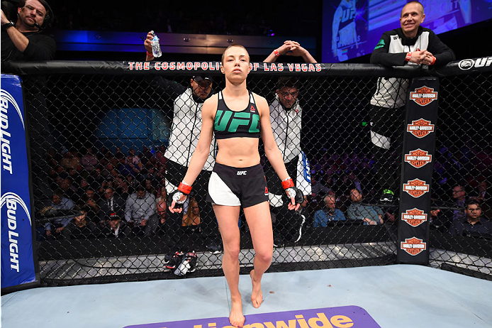 LAS VEGAS, NEVADA - DECEMBER 10: Rose Namajunas prepares for her women's strawweight bout against Paige VanZant during the UFC Fight Night event at The Chelsea at the Cosmopolitan of Las Vegas on December 10, 2015 in Las Vegas, Nevada. (Photo by Brandon