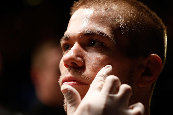 LONDON, ENGLAND - FEBRUARY 16: Michael McDonald prepares to enter the Octagon before his interim bantamweight title fight against Renan Barao during the UFC on Fuel TV event on February 16, 2013 at Wembley Arena in London, England. (Photo by Josh Hedges