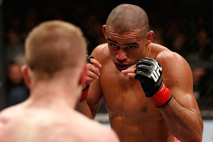 LONDON, ENGLAND - FEBRUARY 16: (R-L) Renan Barao squares off with Michael McDonald in their interim bantamweight title fight during the UFC on Fuel TV event on February 16, 2013 at Wembley Arena in London, England. (Photo by Josh Hedges/Zuffa LLC/Zuffa