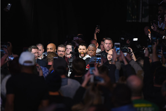 LAS VEGAS, NV - JANUARY 02: Carlos Condit walks to the Octagon to face Robbie Lawler in their UFC welterweight championship bout during the UFC 195 event inside MGM Grand Garden Arena on January 2, 2016 in Las Vegas, Nevada. (Photo by Josh Hedges/Zuffa L