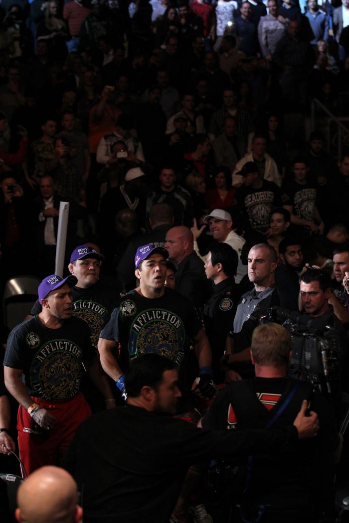 TORONTO, ON - DECEMBER 10: Lyoto Machida enters the arena before his bout against Jon Jones during the UFC 140 event at Air Canada Centre on December 10, 2011 in Toronto, Ontario, Canada. (Photo by Nick Laham/Zuffa LLC/Zuffa LLC via Getty Images)