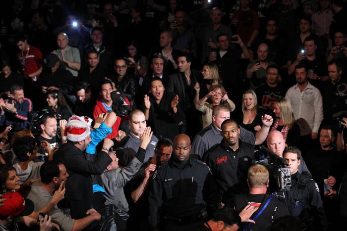 TORONTO, ON - DECEMBER 10: Jon "Bones" Jones enters the arena before his bout against Lyoto Machida during the UFC 140 event at Air Canada Centre on December 10, 2011 in Toronto, Ontario, Canada. (Photo by Nick Laham/Zuffa LLC/Zuffa LLC via Getty Images