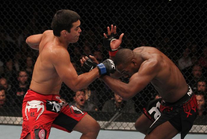 TORONTO, ON - DECEMBER 10: (L-R) Lyoto Machida punches Jon "Bones" Jones during the UFC 140 event at Air Canada Centre on December 10, 2011 in Toronto, Ontario, Canada. (Photo by Nick Laham/Zuffa LLC/Zuffa LLC via Getty Images)