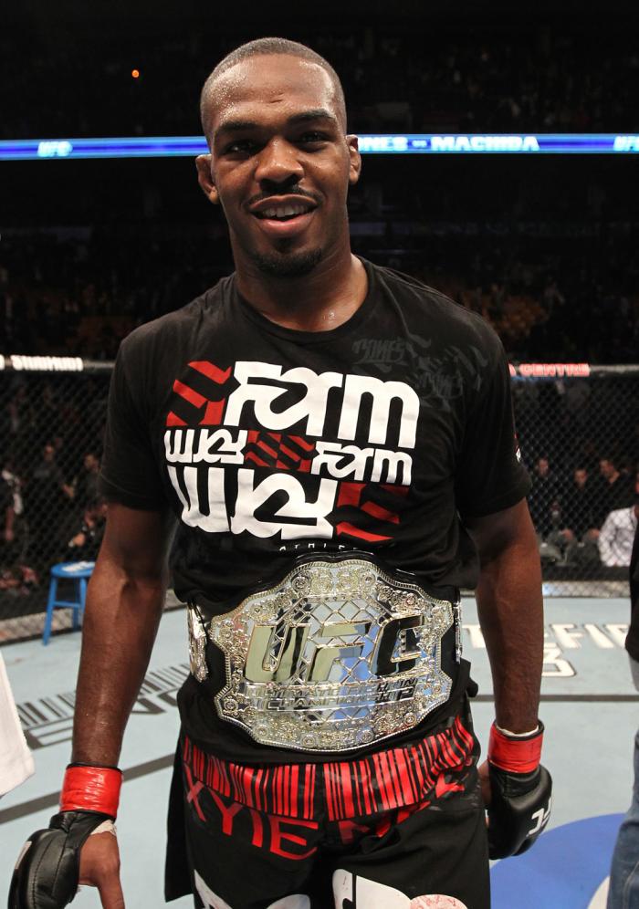 TORONTO, ON - DECEMBER 10: UFC Light Heavyweight Champion Jon "Bones" Jones reacts after defeating Lyoto Machida during the UFC 140 event at Air Canada Centre on December 10, 2011 in Toronto, Ontario, Canada. (Photo by Nick Laham/Zuffa LLC/Zuffa LLC via