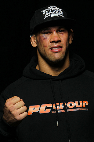 LONDON, ENGLAND - FEBRUARY 16: James Te Huna poses for a portrait after his victory over Ryan Jimmo during the UFC on Fuel TV event on February 16, 2013 at Wembley Arena in London, England. (Photo by Mike Roach/Zuffa LLC/Zuffa LLC via Getty Images)