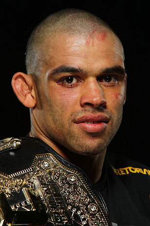 LONDON, ENGLAND - FEBRUARY 16: UFC interim bantamweight champion Renan Barao poses for a portrait after his victory over Michael McDonald during the UFC on Fuel TV event on February 16, 2013 at Wembley Arena in London, England. (Photo by Mike Roach/Zuff