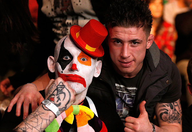 LONDON, ENGLAND - FEBRUARY 16: (L-R) TUF Smashes finalists Colin Fletcher and Norman Parke attend the UFC on Fuel TV event on February 16, 2013 at Wembley Arena in London, England. (Photo by Josh Hedges/Zuffa LLC/Zuffa LLC via Getty Images)