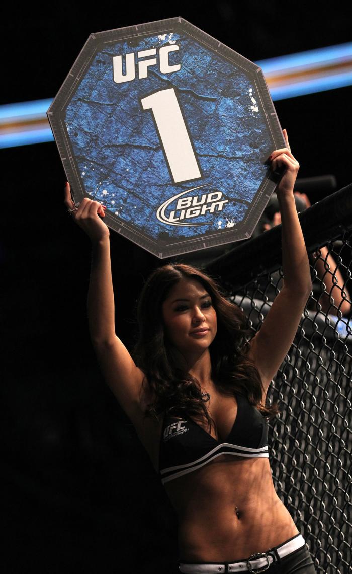 TORONTO, ON - DECEMBER 10: UFC Octagon Girl Arianny Celeste introduces round one before the John Cholish v Mitch Clarke bout during the UFC 140 event at Air Canada Centre on December 10, 2011 in Toronto, Canada. (Photo by Nick Laham/Zuffa LLC/Zuffa LLC)