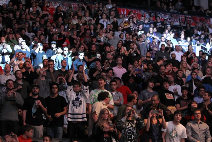 TORONTO, ON - DECEMBER 10: A general view of fans cheering during the UFC 140 event at Air Canada Centre on December 10, 2011 in Toronto, Ontario, Canada. (Photo by Josh Hedges/Zuffa LLC/Zuffa LLC via Getty Images)