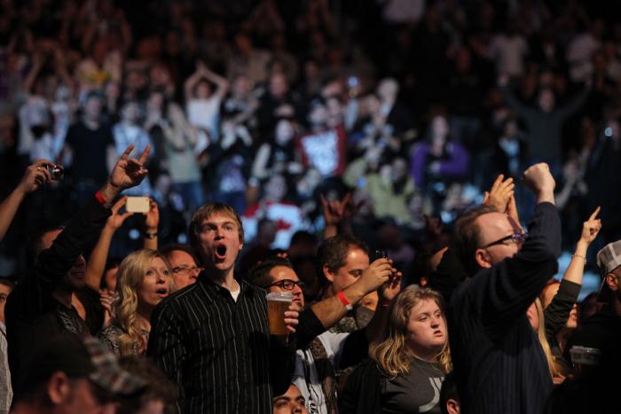 TORONTO, ON - DECEMBER 10: Fans react after Frank Mir defeats Antonio Rodrigo Nogueira during the UFC 140 event at Air Canada Centre on December 10, 2011 in Toronto, Ontario, Canada. (Photo by Josh Hedges/Zuffa LLC/Zuffa LLC via Getty Images)