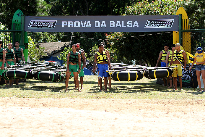 SAO PAULO, BRAZIL - JANUARY 22: Team Wanderlei and Team Sonnen wait on the shore to begin the water challenge during season three of The Ultimate Fighter Brazil on January 22, 2014 in Sao Paulo, Brazil. (Photo by Luiz Pires Dias/Zuffa LLC/Zuffa LLC via G