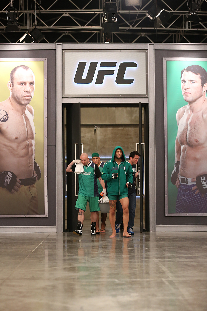 SAO PAULO, BRAZIL - JANUARY 24: Team Sonnen fighter Guilherme de Vasconcelos enters the gym before facing Team Wanderlei fighter Ricardo Abreu in their middleweight fight during season three of The Ultimate Fighter Brazil on January 24, 2014 in Sao Paulo
