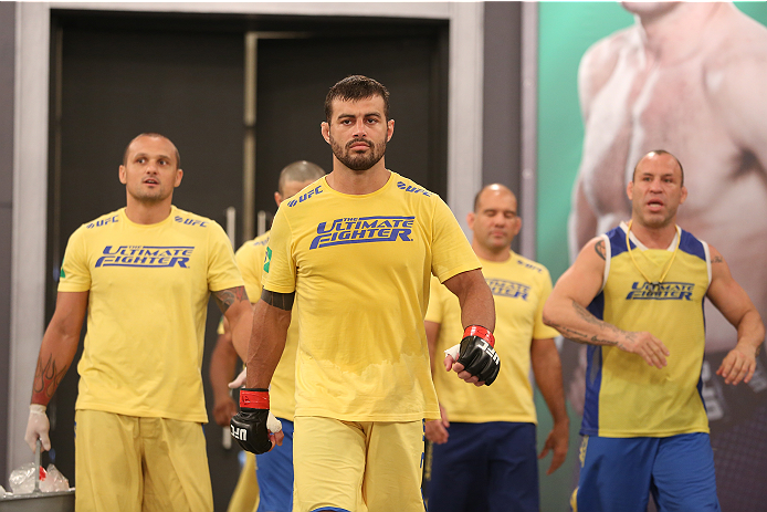 SAO PAULO, BRAZIL - JANUARY 24: Team Wanderlei fighter Ricardo Abreu enters the gym before facing Team Sonnen fighter Guilherme de Vasconcelos in their middleweight fight during season three of The Ultimate Fighter Brazil on January 24, 2014 in Sao Paulo