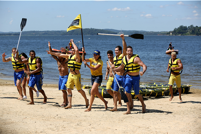 SAO PAULO, BRAZIL - JANUARY 22: Team Wanderlei celebrate as they beat Team Sonnen to the beach in the water challenge during season three of The Ultimate Fighter Brazil on January 22, 2014 in Sao Paulo, Brazil. (Photo by Luiz Pires Dias/Zuffa LLC/Zuffa L
