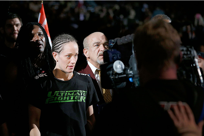 LAS VEGAS, NV - NOVEMBER 30: Jessica Rakoczy enters the arena before fighting Julianna Pena in their women's bantamweight final fight during The Ultimate Fighter season 18 live finale inside the Mandalay Bay Events Center on November 30, 2013 in Las Vega