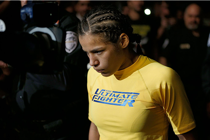 LAS VEGAS, NV - NOVEMBER 30: Julianna Pena enters the arena before facing Jessica Rakoczy in their women's bantamweight final fight during The Ultimate Fighter season 18 live finale inside the Mandalay Bay Events Center on November 30, 2013 in Las Vegas,