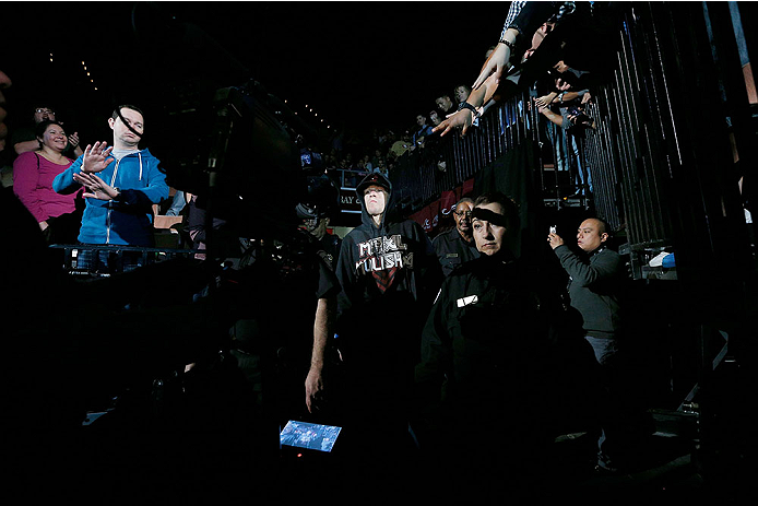 LAS VEGAS, NV - NOVEMBER 30: Nate Diaz enters the arena before his fight against Gray Maynard in their lightweight fight during The Ultimate Fighter season 18 live finale inside the Mandalay Bay Events Center on November 30, 2013 in Las Vegas, Nevada. (P