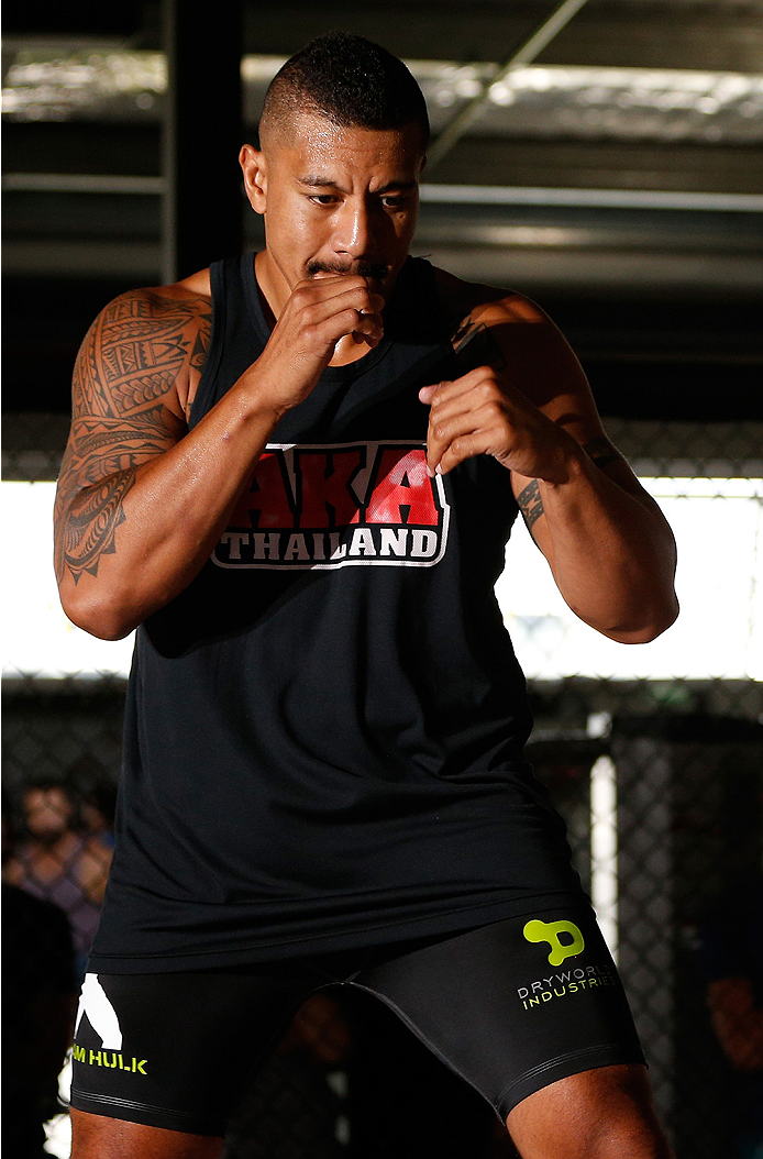 SYDNEY, AUSTRALIA - NOVEMBER 05: Soa Palelei of Australia holds an open training session for media at the UFC Gym Sydney on November 5, 2014 in Sydney, Australia. (Photo by Josh Hedges/Zuffa LLC/Zuffa LLC via Getty Images)