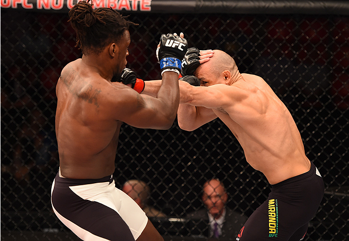 RIO DE JANEIRO, BRAZIL - AUGUST 01: (R-L) Vitor Miranda of Brazil punches Clint Hester of the United States in their middleweight bout during the UFC 190 event inside HSBC Arena on August 1, 2015 in Rio de Janeiro, Brazil. (Photo by Josh Hedges/Zuffa LL