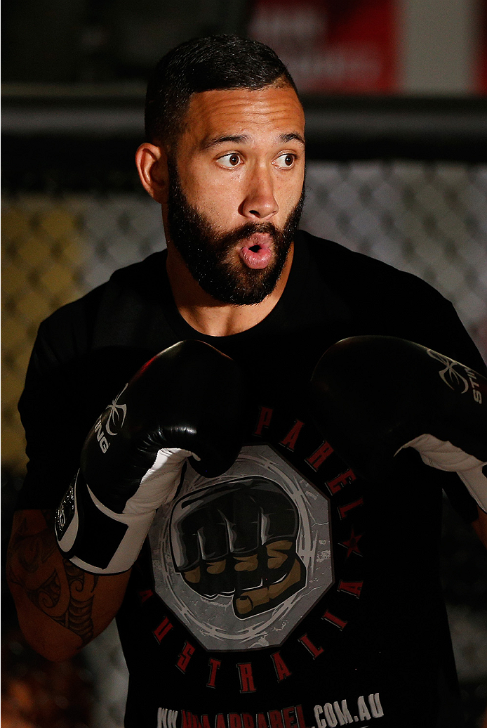 SYDNEY, AUSTRALIA - NOVEMBER 05: Dylan Andrews of New Zealand holds an open training session for media at the UFC Gym Sydney on November 5, 2014 in Sydney, Australia. (Photo by Josh Hedges/Zuffa LLC/Zuffa LLC via Getty Images)