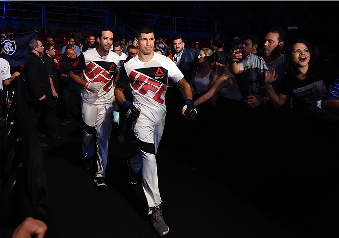 RIO DE JANEIRO, BRAZIL - AUGUST 01: Nordine Taleb of Canada prepares to enter the Octagon before facing Warlley Alves of Brazil in their welterweight bout during the UFC 190 event inside HSBC Arena on August 1, 2015 in Rio de Janeiro, Brazil. (Photo by