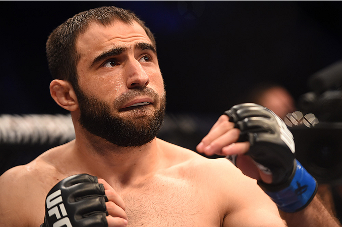NEW ORLEANS, LA - JUNE 06: Omari Akhmedov enters the Octagon before facing Brian Ebersole in their welterweight bout during the UFC event at the Smoothie King Center on June 6, 2015 in New Orleans, Louisiana. (Photo by Josh Hedges/Zuffa LLC/Zuffa LLC vi