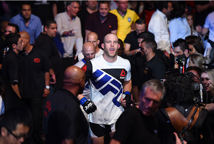 RIO DE JANEIRO, BRAZIL - AUGUST 01: Patrick Cummins of the United States prepares to enter the Octagon before facing Rafael Feijao of Brazil in their light heavyweight bout during the UFC 190 event inside HSBC Arena on August 1, 2015 in Rio de Janeiro, B
