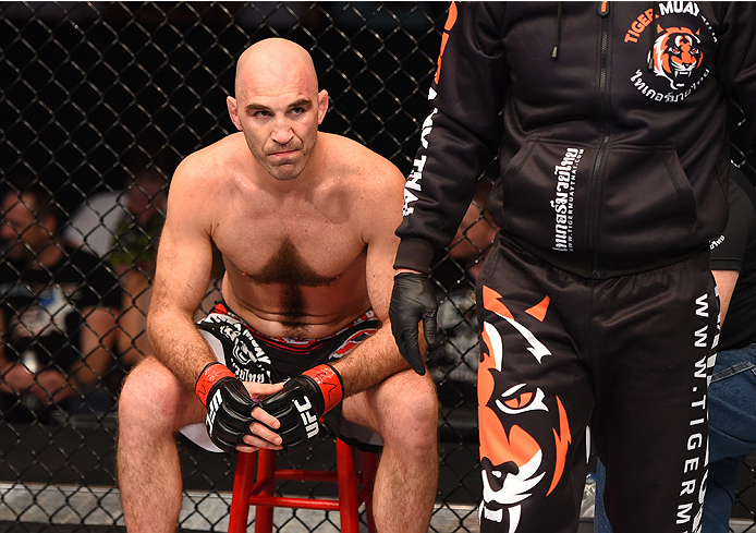 NEW ORLEANS, LA - JUNE 06: Brian Ebersole calls the fight in between rounds during the UFC event at the Smoothie King Center on June 6, 2015 in New Orleans, Louisiana. (Photo by Josh Hedges/Zuffa LLC/Zuffa LLC via Getty Images)