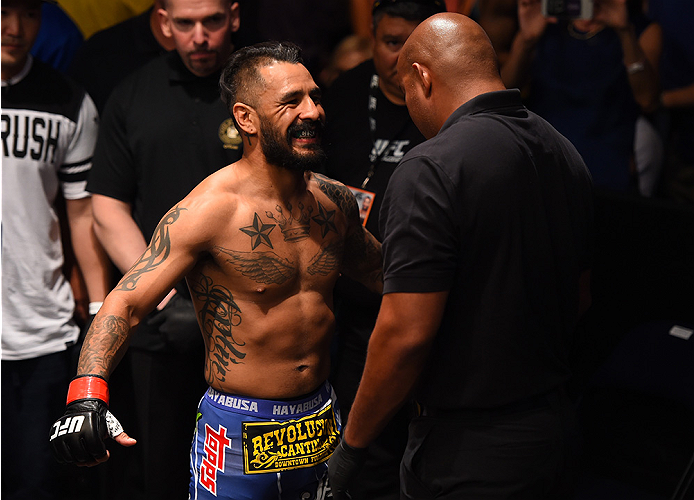 NEW ORLEANS, LA - JUNE 06: Francisco Rivera prepares to enter the Octagon before facing Alex Caceres in their bantamweight bout during the UFC event at the Smoothie King Center on June 6, 2015 in New Orleans, Louisiana. (Photo by Josh Hedges/Zuffa LLC/Z