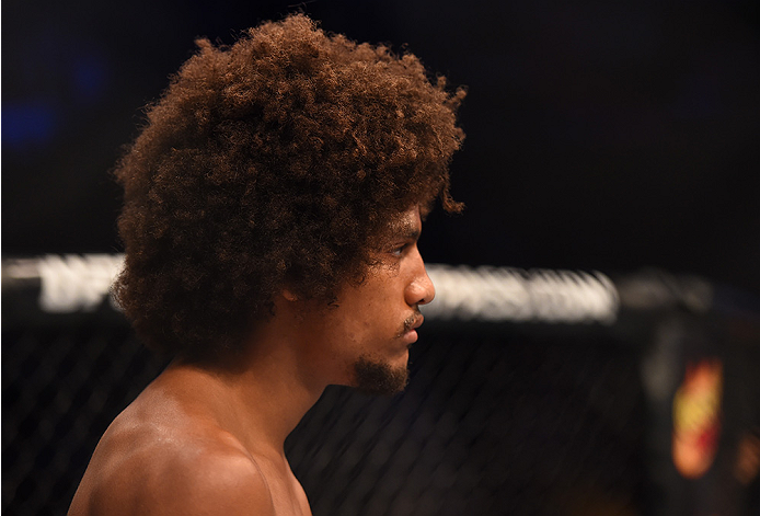 NEW ORLEANS, LA - JUNE 06: Alex Caceres enters the Octagon before facing Francisco Rivera in their bantamweight bout during the UFC event at the Smoothie King Center on June 6, 2015 in New Orleans, Louisiana. (Photo by Josh Hedges/Zuffa LLC/Zuffa LLC vi