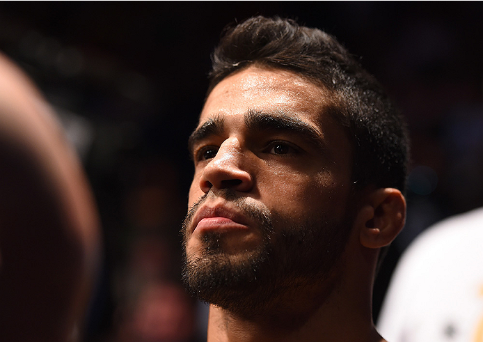 NEW ORLEANS, LA - JUNE 06: Thiago Tavares prepares to enter the Octagon before facing Brian Ortega in their featherweight bout during the UFC event at the Smoothie King Center on June 6, 2015 in New Orleans, Louisiana. (Photo by Josh Hedges/Zuffa LLC/Zu