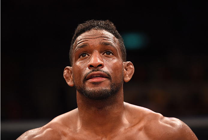 RIO DE JANEIRO, BRAZIL - AUGUST 01: Neil Magny of the United States reacts to his submission loss to Demian Maia of Brazil in their welterweight bout during the UFC 190 event inside HSBC Arena on August 1, 2015 in Rio de Janeiro, Brazil. (Photo by Josh