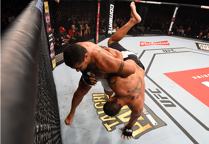 RIO DE JANEIRO, BRAZIL - AUGUST 01: (L-R) Soa Palelei of Australia throws Antonio 'Bigfoot' Silva of Brazil in their heavyweight bout during the UFC 190 event inside HSBC Arena on August 1, 2015 in Rio de Janeiro, Brazil. (Photo by Josh Hedges/Zuffa LLC