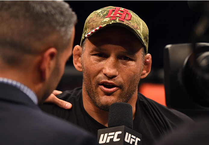 NEW ORLEANS, LA - JUNE 06: Dan Henderson celebrates his victory over Tim Boetsch in their middleweight bout during the UFC event at the Smoothie King Center on June 6, 2015 in New Orleans, Louisiana. (Photo by Josh Hedges/Zuffa LLC/Zuffa LLC via Getty I