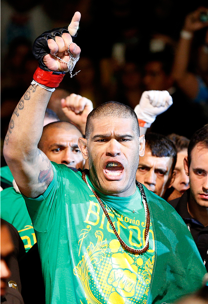 BRASILIA, BRAZIL - SEPTEMBER 13: Antonio ''Bigfoot'' Silva of Brazil enters the arena before his heavyweight bout against Andrei Arlovski of Belarus during the UFC Fight Night event inside Nilson Nelson Gymnasium on September 13, 2014 in Brasilia, Brazil.