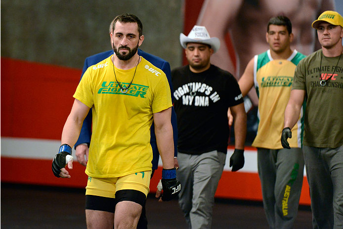 LACHUTE, CANADA - DECEMBER 2: Team Australia fighter Vik Grujic walks into the gym before taking on Team Canada fighter Luke Harris in their middleweight fight during filming of The Ultimate Fighter Nations television series on December 2, 2013 in Lachut