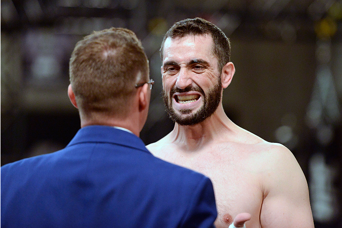 LACHUTE, CANADA - DECEMBER 2: Team Australia fighter Vik Grujic prepares to enter the Octagon before taking on Team Canada fighter Luke Harris in their middleweight fight during filming of The Ultimate Fighter Nations television series on December 2, 201