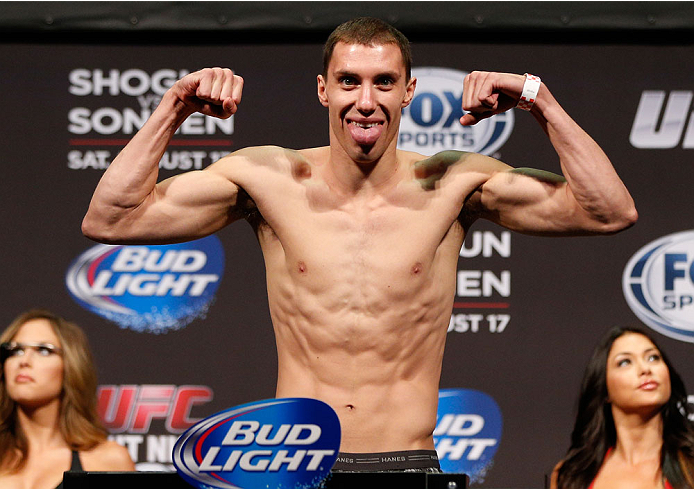 BOSTON, MA - AUGUST 16: James Vick weighs in during the UFC weigh-in inside TD Garden on August 16, 2013 in Boston, Massachusetts. (Photo by Josh Hedges/Zuffa LLC/Zuffa LLC via Getty Images)
