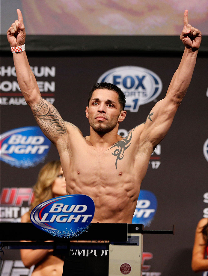 BOSTON, MA - AUGUST 16: Daniel Pineda weighs in during the UFC weigh-in inside TD Garden on August 16, 2013 in Boston, Massachusetts. (Photo by Josh Hedges/Zuffa LLC/Zuffa LLC via Getty Images)