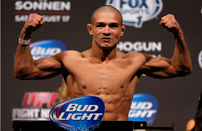 BOSTON, MA - AUGUST 16: Diego Brandao weighs in during the UFC weigh-in inside TD Garden on August 16, 2013 in Boston, Massachusetts. (Photo by Josh Hedges/Zuffa LLC/Zuffa LLC via Getty Images)