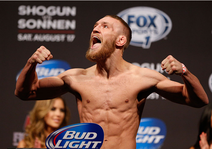 BOSTON, MA - AUGUST 16: Conor McGregor weighs in during the UFC weigh-in inside TD Garden on August 16, 2013 in Boston, Massachusetts. (Photo by Josh Hedges/Zuffa LLC/Zuffa LLC via Getty Images)