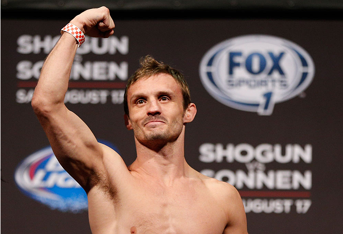 BOSTON, MA - AUGUST 16: Brad Pickett weighs in during the UFC weigh-in inside TD Garden on August 16, 2013 in Boston, Massachusetts. (Photo by Josh Hedges/Zuffa LLC/Zuffa LLC via Getty Images)