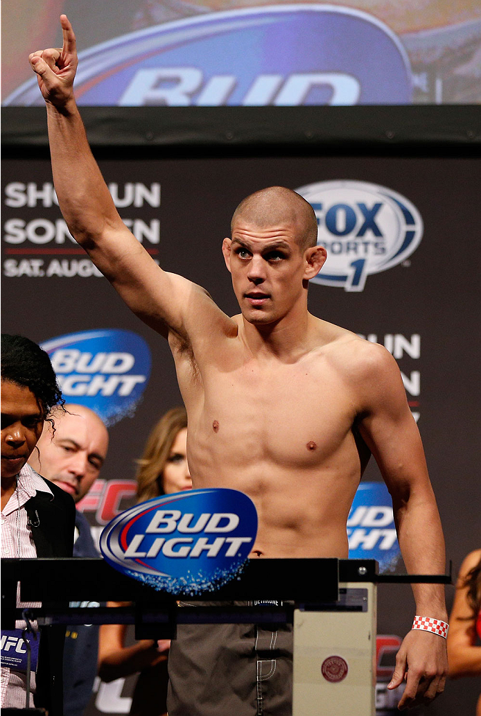 BOSTON, MA - AUGUST 16: Joe Lauzon weighs in during the UFC weigh-in inside TD Garden on August 16, 2013 in Boston, Massachusetts. (Photo by Josh Hedges/Zuffa LLC/Zuffa LLC via Getty Images)